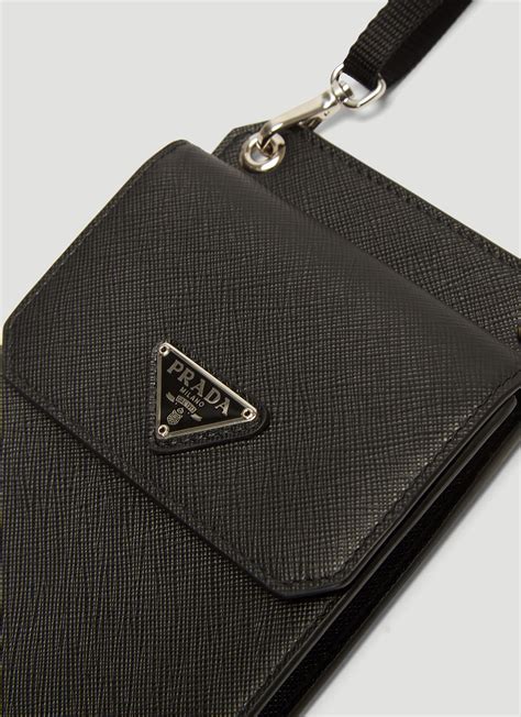 prada saffiano portable iphone black leather pouch|Prada.